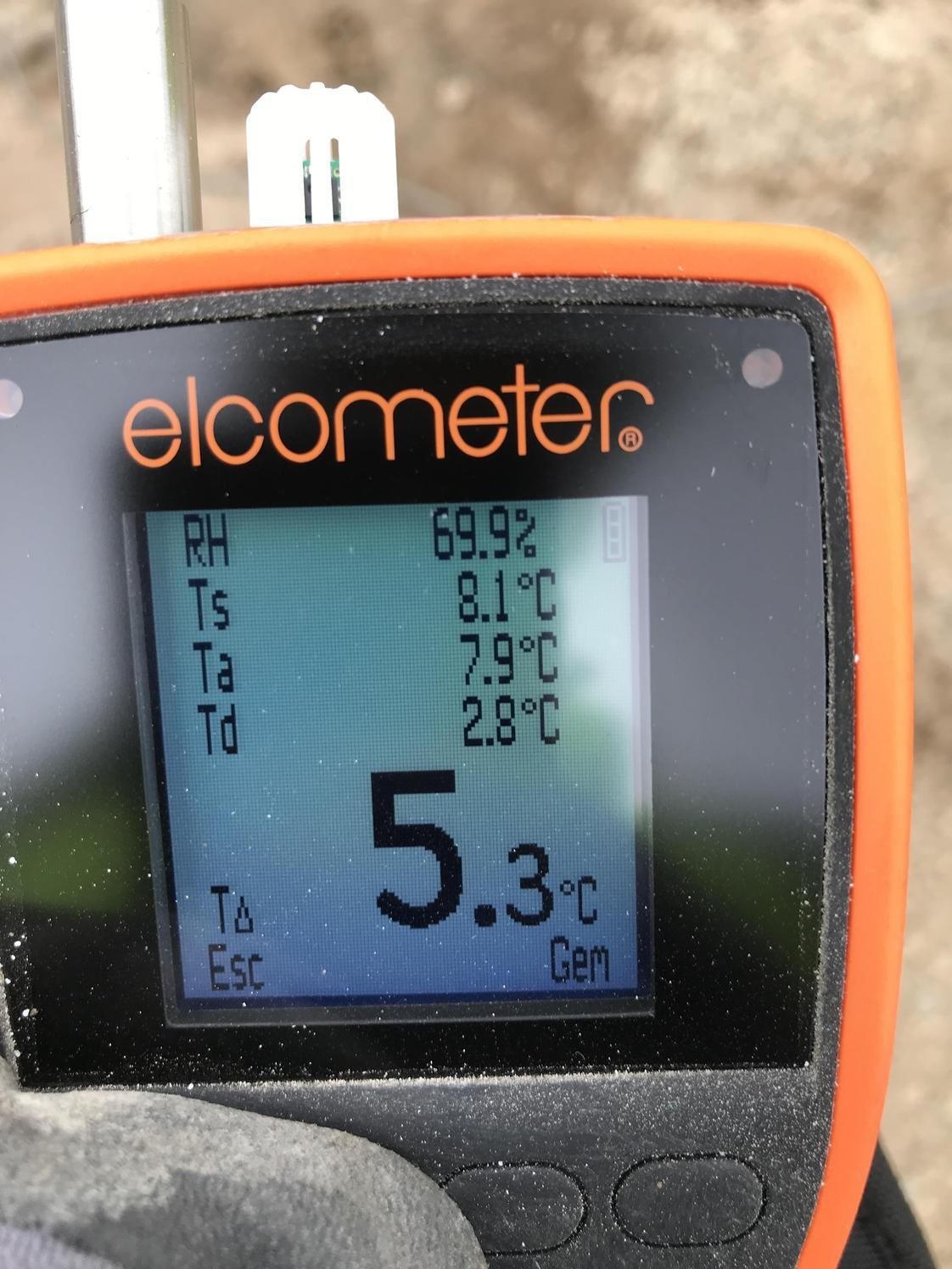 Elcometer klimamåler med luft- og overfladetemperatur, luftfugtighed og dugpunkt